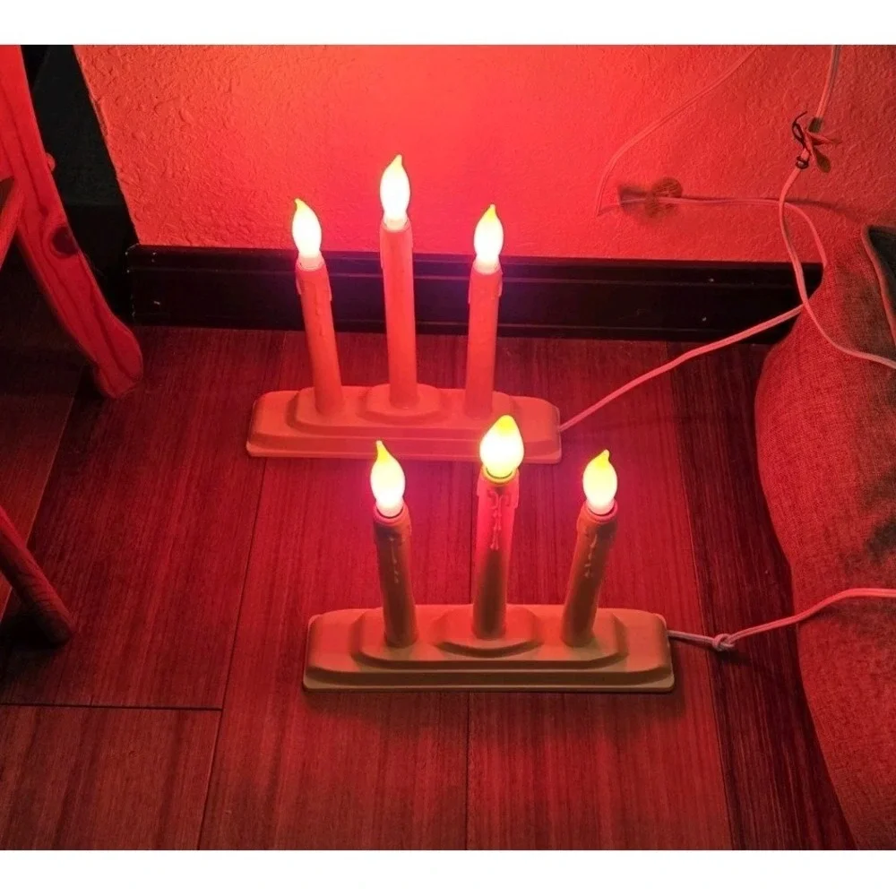 VINTAGE 2 sets Christmas Candelabras‎ Window Candles 3 light Electric Tested